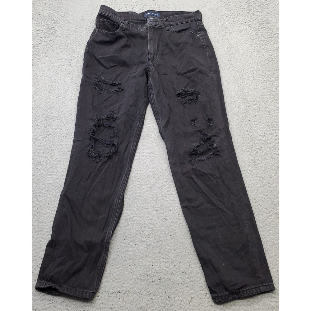 Aéropostale‎ Mom Jeans Women's 6 Black Denim Distressed Comfort Fit Straight Leg